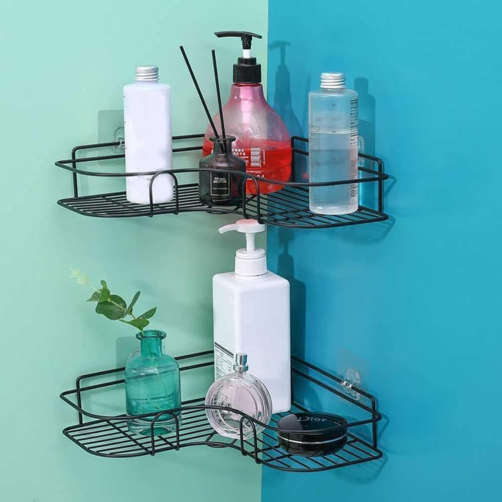 Pansyling 2Pack Adhesive Stainless Steel Corner Shower Caddy Shelf Rustproof Wall Corner Shower Shelves Bath Rack Organizer, Traceless Wall Mounted Bath Shelf No Drilling Wall Bathroom Storage