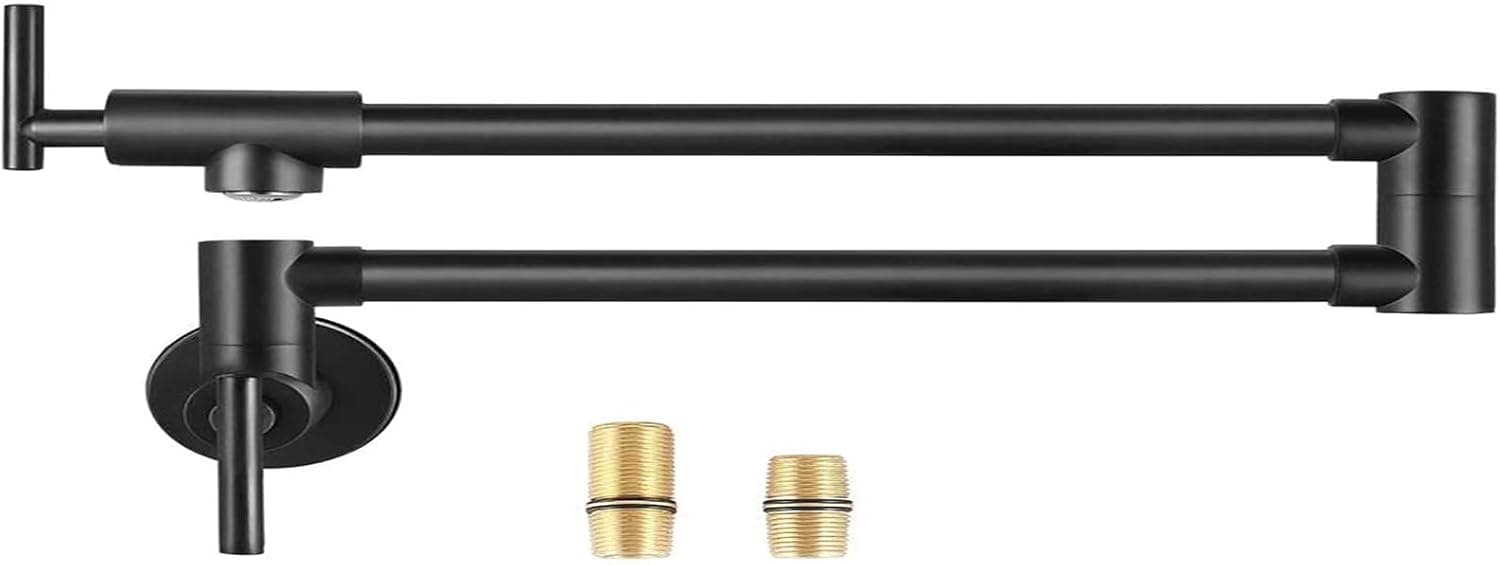 Pot Filler Folding Faucet Wall Mount,Commercial Kitchen Restaurant Faucet Single Hole Folding Stretchable Brass Faucets with Two Handles (Black)