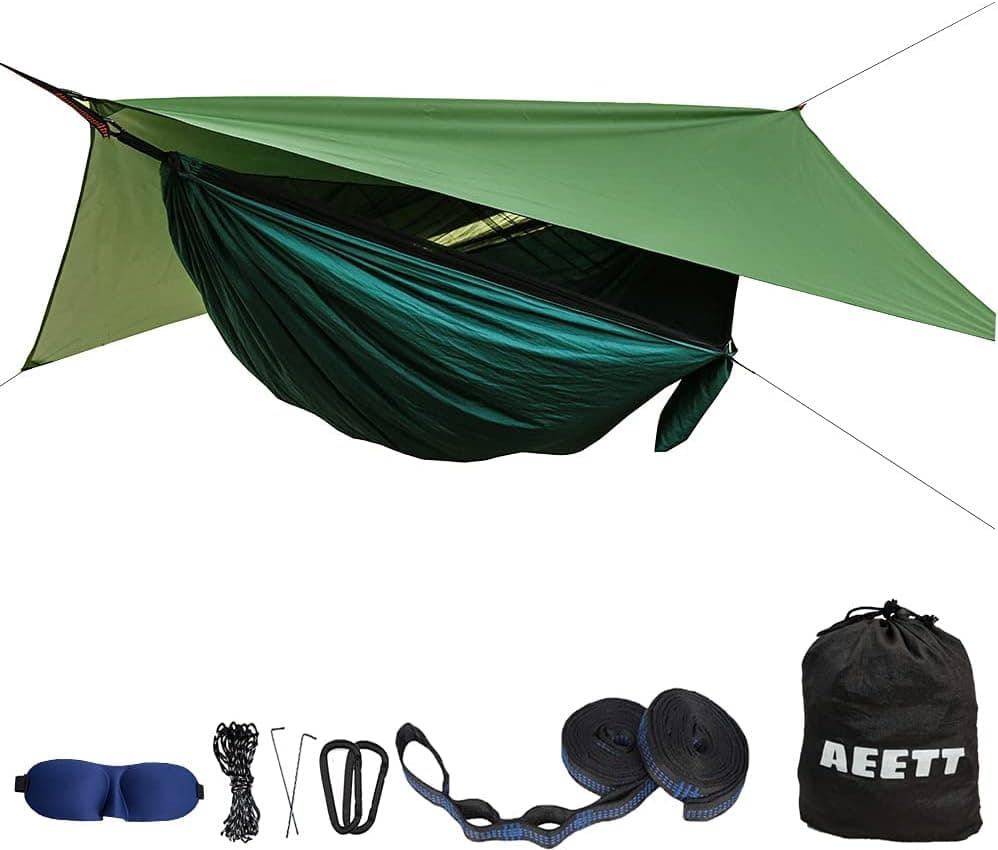 Camping Hammock with Mosquito Net and Rain Fly - Travel Hammock Bug Net - Hammock Tent for Outdoor Hiking Backpacking Travel Camping Accessories and Camping Gear…