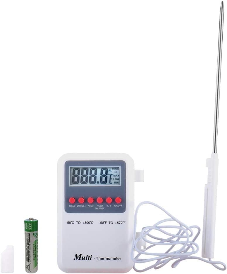 Digital LCD Meat Thermometer Instant Read with Stainless Probe for Cooking, BBQ Temp Gauge with High and Low Temperature Alarm for Barbecue Food Oil Milk Kitchen