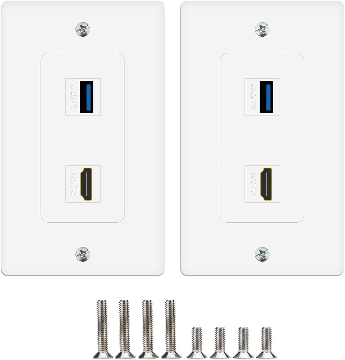 MOAVEQ HDMI USB Wall Plate with HDMI and USB Keystone Jack (2 Pack, HDMI+USB3.0)