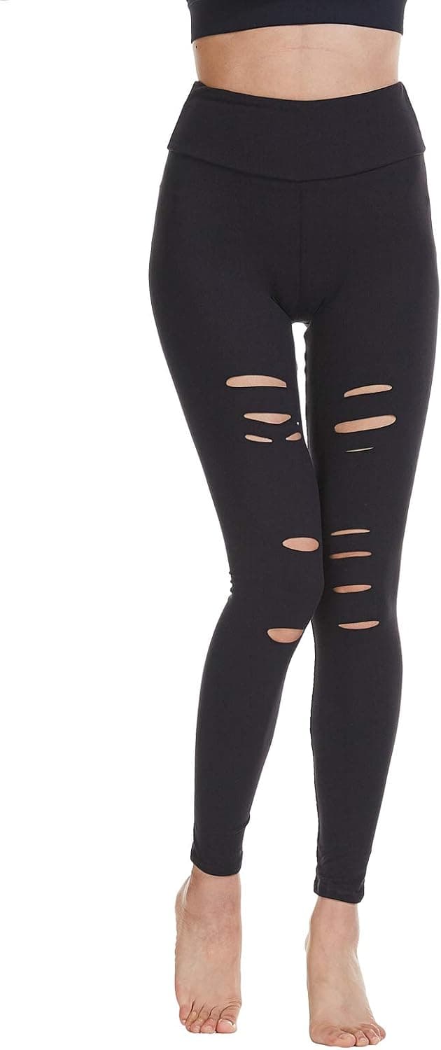 Baihetu Women's High Waist Yoga Pants Cutout Ripped Super Soft and Comfortable Skinny Leggings