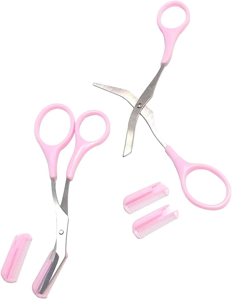 GARASANI 2 Pack Portable Stainless Steel Eyebrow Trimmer Scissors Combs Eyebrow Scissors Comb Women Girl Eyebrow Removal Tools