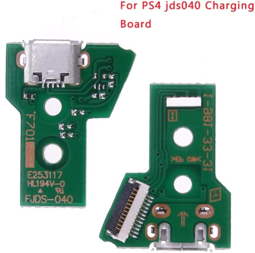 2PCs JDS-040 Replacement Micro USB Charging Port Adaptor for DualShock 4, Repair Part Charger Socket Board Module for Sony Playstation PS4 Wireless Controller with 12 Pin Flex Cable, Tool Screw