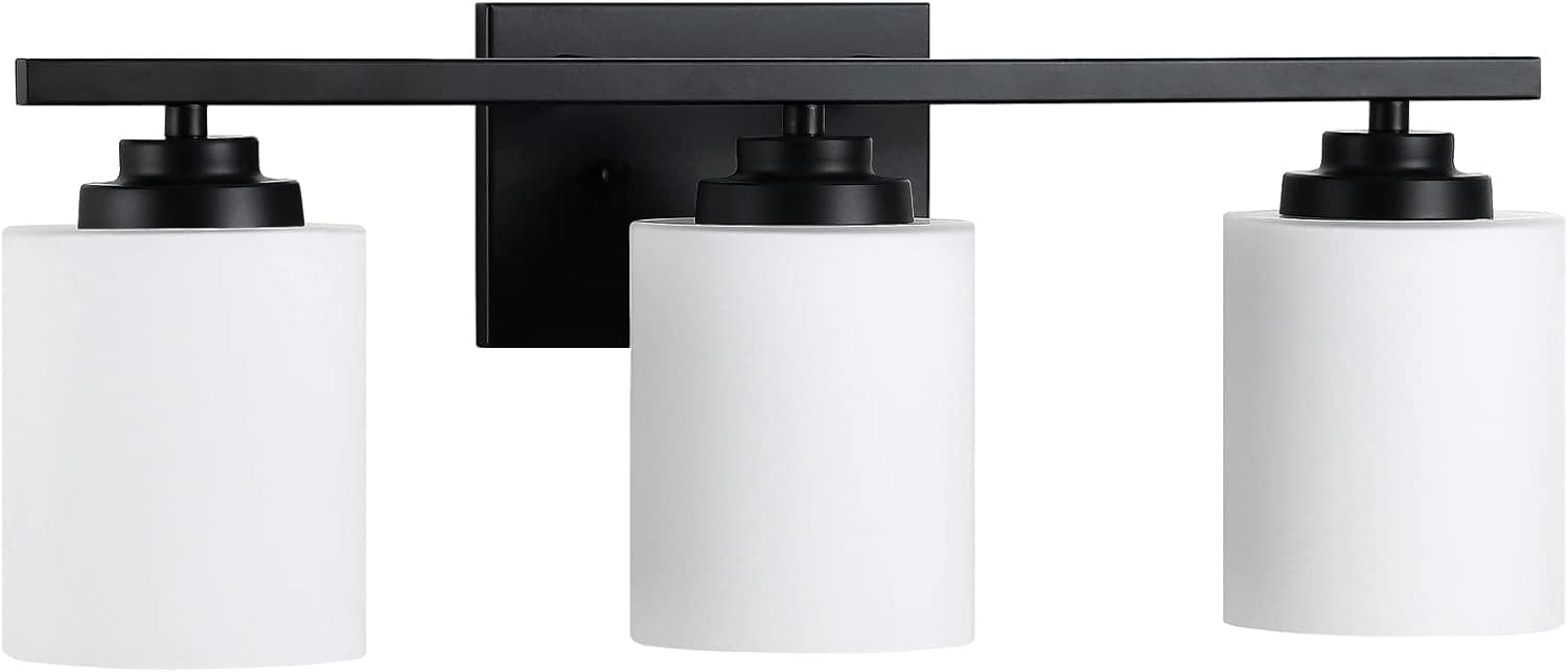 NEOUS Matte Black Vanity Lights for Bathroom, 3 Light Bathroom Vanity Light Fixtures, Modern Vanity Lighting Fixtures with Cylinder Glass Shade