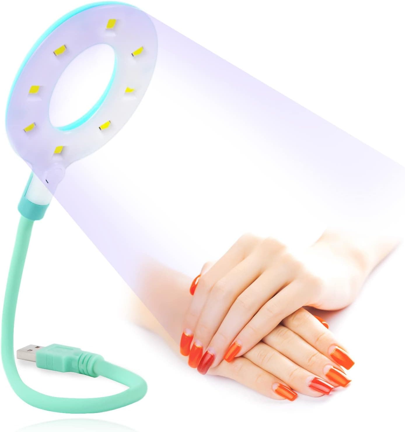 XttnBM USB UV LED Nail Lamp 16W Mini Nail Lamp Dryer for Gel Nails, 8 UV/LED Beads, Flexible Gooseneck Cord, 60s Curing Time, Portable Gel Nail Polish UV LED Nail Light for Travel and Home Nail Art