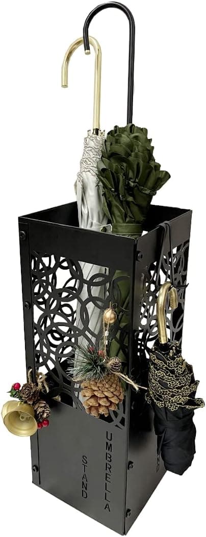 DiliVing Metal Square Umbrella Rack Stand Entryway-Storage for Umbrellas & Walking Canes, Space Saving Umbrella Stand Holder Organizer for Front Door, Outdoor, Indoor (Black)