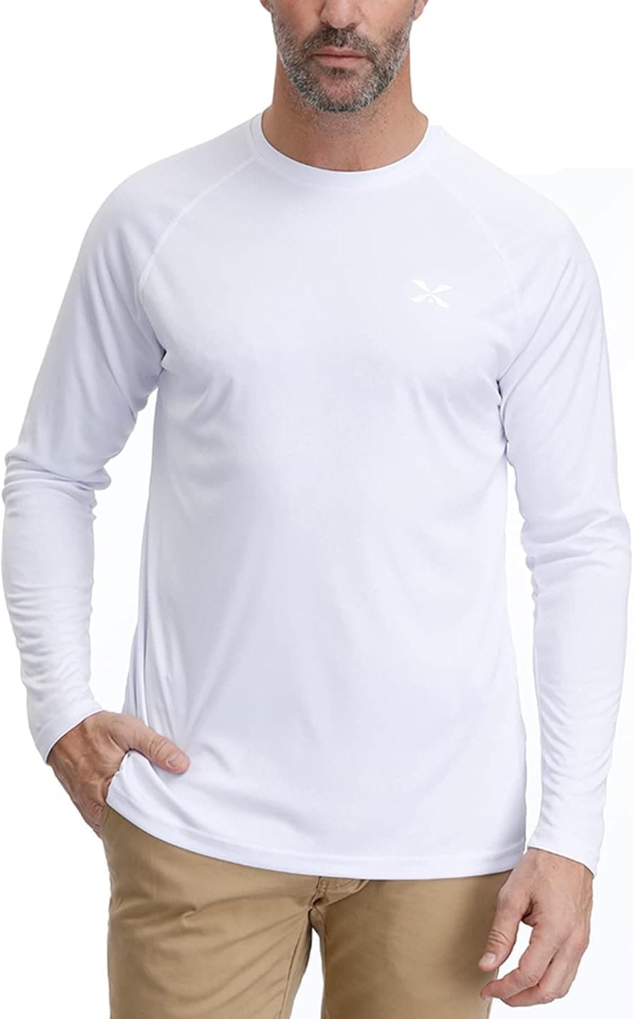 Corna Men's Long Sleeve Crew Neck T-Shirt Moisture Wicking Performance Athletic Shirts UPF 50+