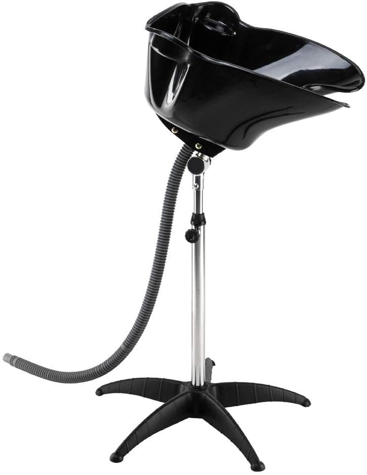 Mefeir Black Portable Shampoo Sink with Adjustable Height & Drain Hose, Salon Hair Washing Basin Barbershop Beauty Spa Stylist Deep Bowl