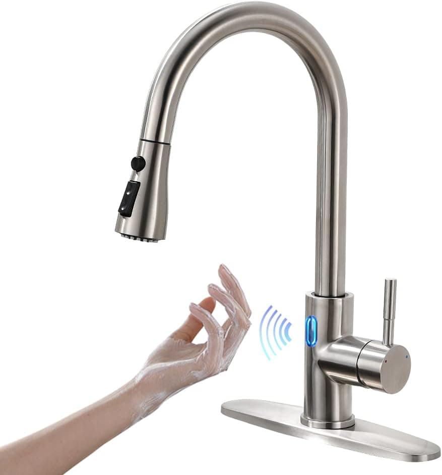 Touchless Kitchen Faucet with Pull Down Sprayer for Kitchen Sink Brushed Nickel High Arc Single Hole Deck Mounted Single Handle Faucets Stainless Steel