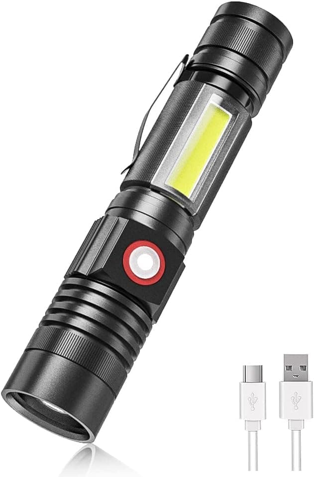 USB Rechargeable Flashlight, Magnetic LED Flashlight, 1200lumens Super Bright LED Tactical Flashlights with Work Sidelight, Zoomable, Waterproof Flashlight for Emergency, Camping