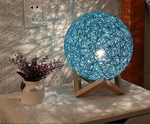 Dreamie Night Light Bedroom Atmosphere Light LED Starry Table lamp Bedroom Bedside lamp Fantasy Rattan Ball Moon Light (Yellow, Blue, Pink) (Blue)