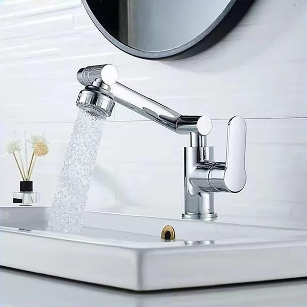 HUA&RUI Bathroom Universal Swivel Faucet Modern Bathroom Sink Faucet Universal Swivel Retractable Matte Black Faucet for 1 Hole Sink Contains 2 Inlet Pipes