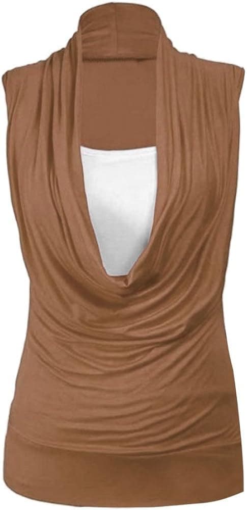 Forever Women Plain Plus Size Cowl Neck Inner Vest 2 in 1 Tunic Sleevless Style Top