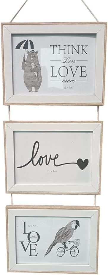 Triple Hanging Picture Frame,vertical collage picture frames,Rustic Wood Picture Frames on hemp rope wall hanging vertical gallery decoration-Rustic 5x7 Picture Frame-3 Sets (burlywood, 7)