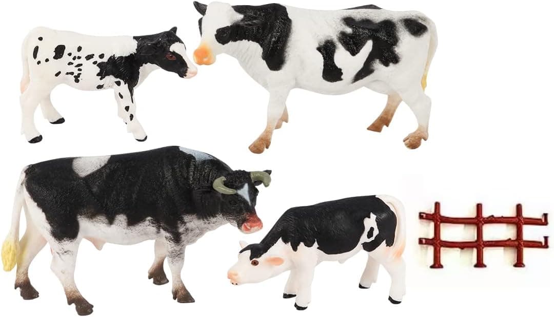 HERSMEMOR Farm Animals Figures Toys Cows with Corral Fence Toys Playset, Cake Top, Safari Party Supplies, Perfect for Gift