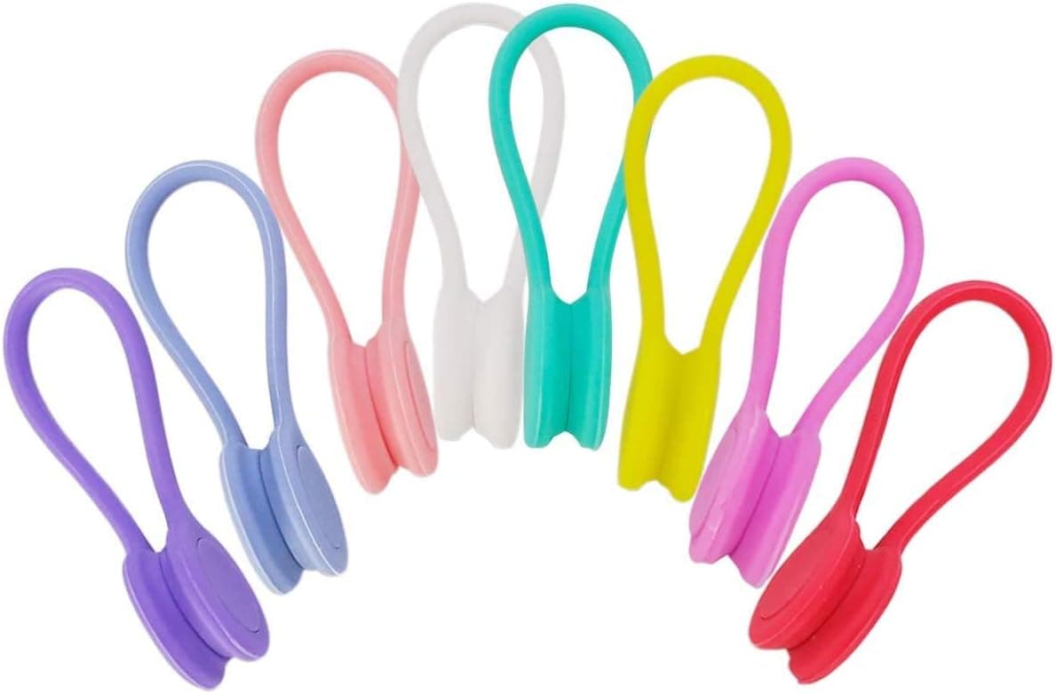 One Stop Reusable Silicone Strong Magnetic Cable Twist Ties, 5PK Multicolor Strong Magnet Winder Wrap Magnetic Cable Clips for Headphones/Earphones/USB Cable/Keychain. Great for Xmas Stocking
