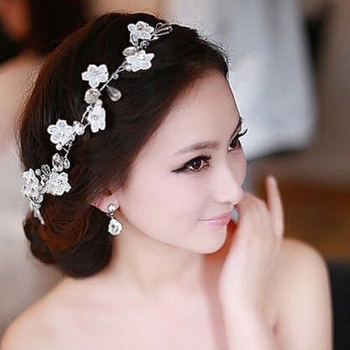Wedding Party Bridal Hair Ornament Chic Lace Flower with Artificial Pearls Crystal Beads Accessory Headbands Hoop Hairband Hair Band Gift