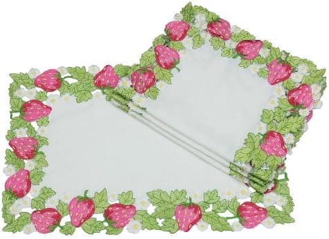 Xia Home Fashions Strawberry Patch Embroidered Cutwork Placemat, 12 by 18-Inch,Set of 4