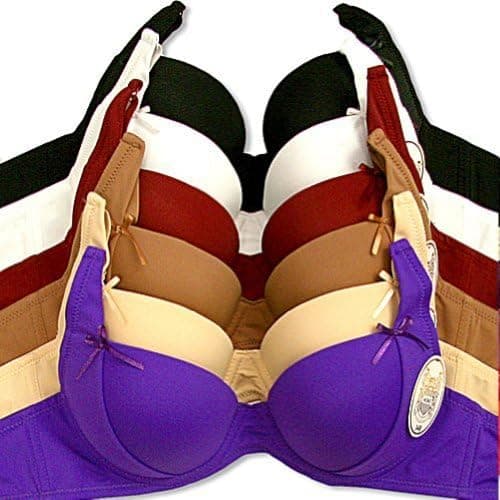 Sofra Women's 247 Frenzy Solid Microfiber Plain Bra with Ply Over Cup Design (6 Pack) (32B)