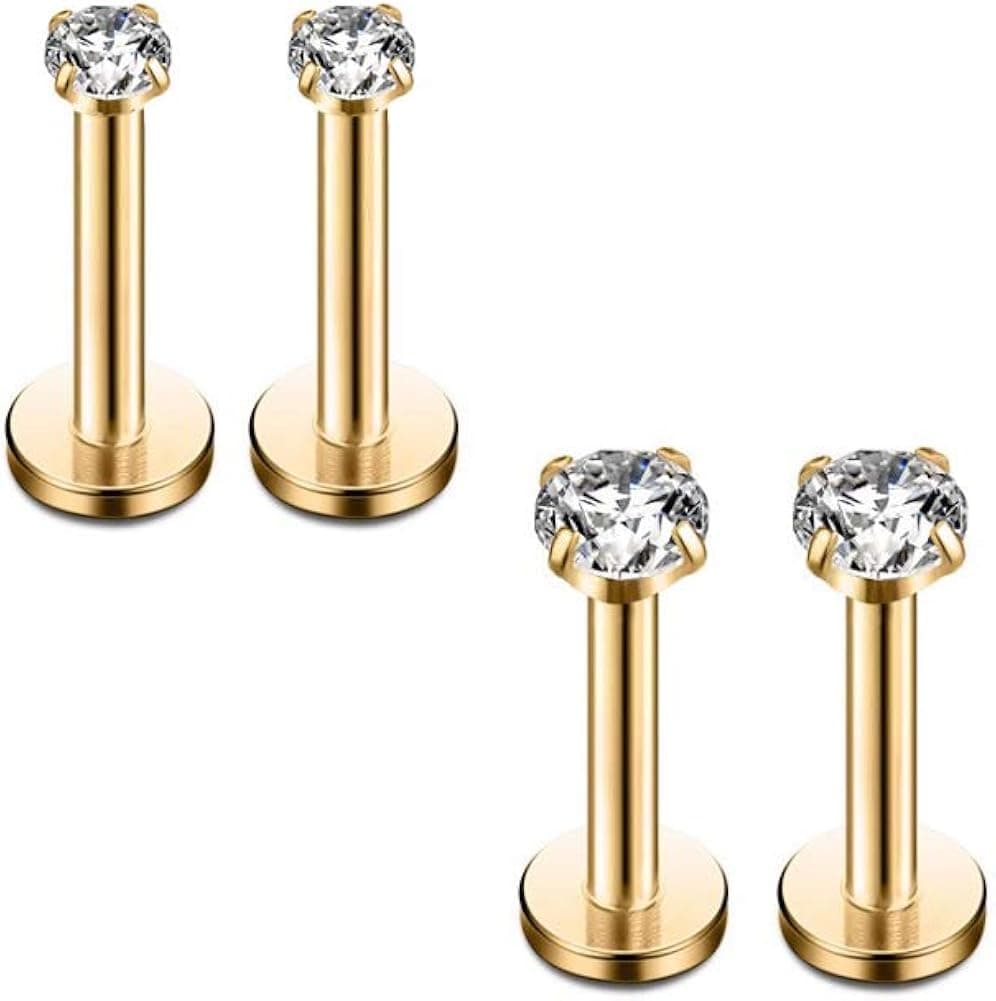 16G Clear Diamond CZ Mix-Color Lip Rings Labret Monroe Nose Tragus Helix Ear Piercing Jewelry Surgical Stainless Steel 2mm 3mm CZ 4-8 Pcs 8mm Bar