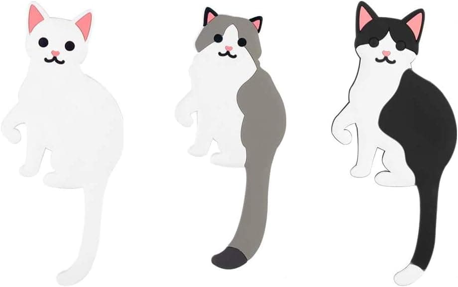 Elegear Cute Animal Adhesive Wall Hooks, Reusable Waterproof Removable Key Hook for Home, Kitchen, Bathroom, Set of 3 (Cat)