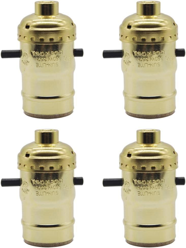E26 Light Socket with Push ON/OFF Switch,Brushed Gold Medium Screw Socket,For Table Lights or Desk Lamps,UL Listed