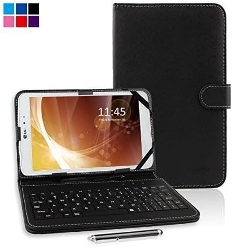 Kamor 10.1" PU Leather Universal Stand Tablet Case with Keyboard + Micro USB Keyboard with Touch Screen Stylus Pen for 10.1 inch Android Tablet PC + Micro to Mini & Micro to Samsung 30pin adapter (Black)