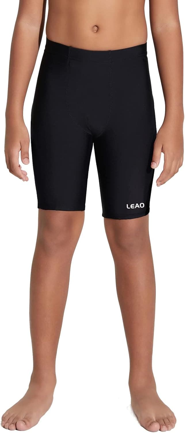 LEAO Youth Boys Swim Jammers Solid Swimsuit UPF 50+ Sun Pretection Quick Dry Athletic Swimming Shorts