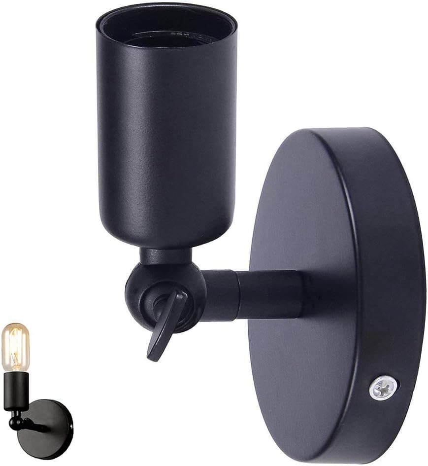HTRUIYA Simplicity Vintage Industrial Sconce Wall Light E27 Edison Retro Black Wall Lamp Holder and Adjustable Light Holder (No Bulb Included and Without Light Bulb Switch)