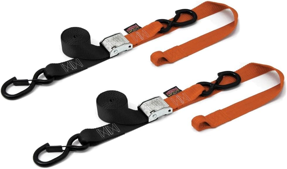 PowerTye 29629-S Black/Orange 1 1/2" X 6ft Cam Buckle Soft-Tye Secure Latch Tie-Downs with Integrated Soft Hooks