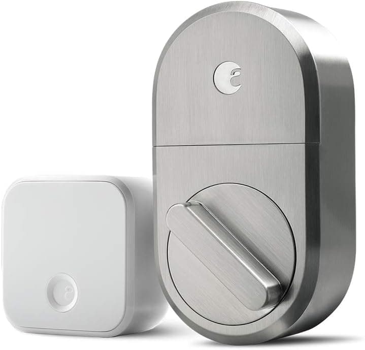 August Home Smart Lock + Connect Wi-Fi Bridge, Satin Nickel, Works with Alexa, Keyless Home Entry from Anywhere
