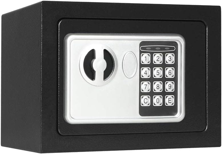 Lovndi Electronic Security Small Safe Box, 0.17 Cubic Feet Digital Deposit Box for Home Office Hotel Business, Lock Box for Cash Jewelry Storage, Black
