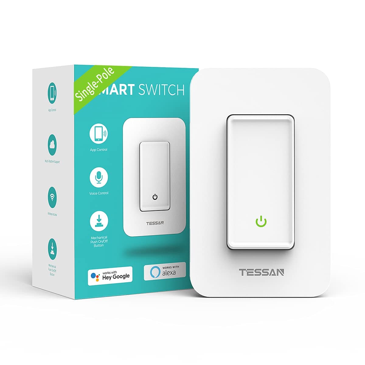 Smart Switch, TESSAN WiFi Light Switch Compatible with Alexa and Google Assistant Neutral Required, Single-Pole, 2.4GHz Wi-Fi