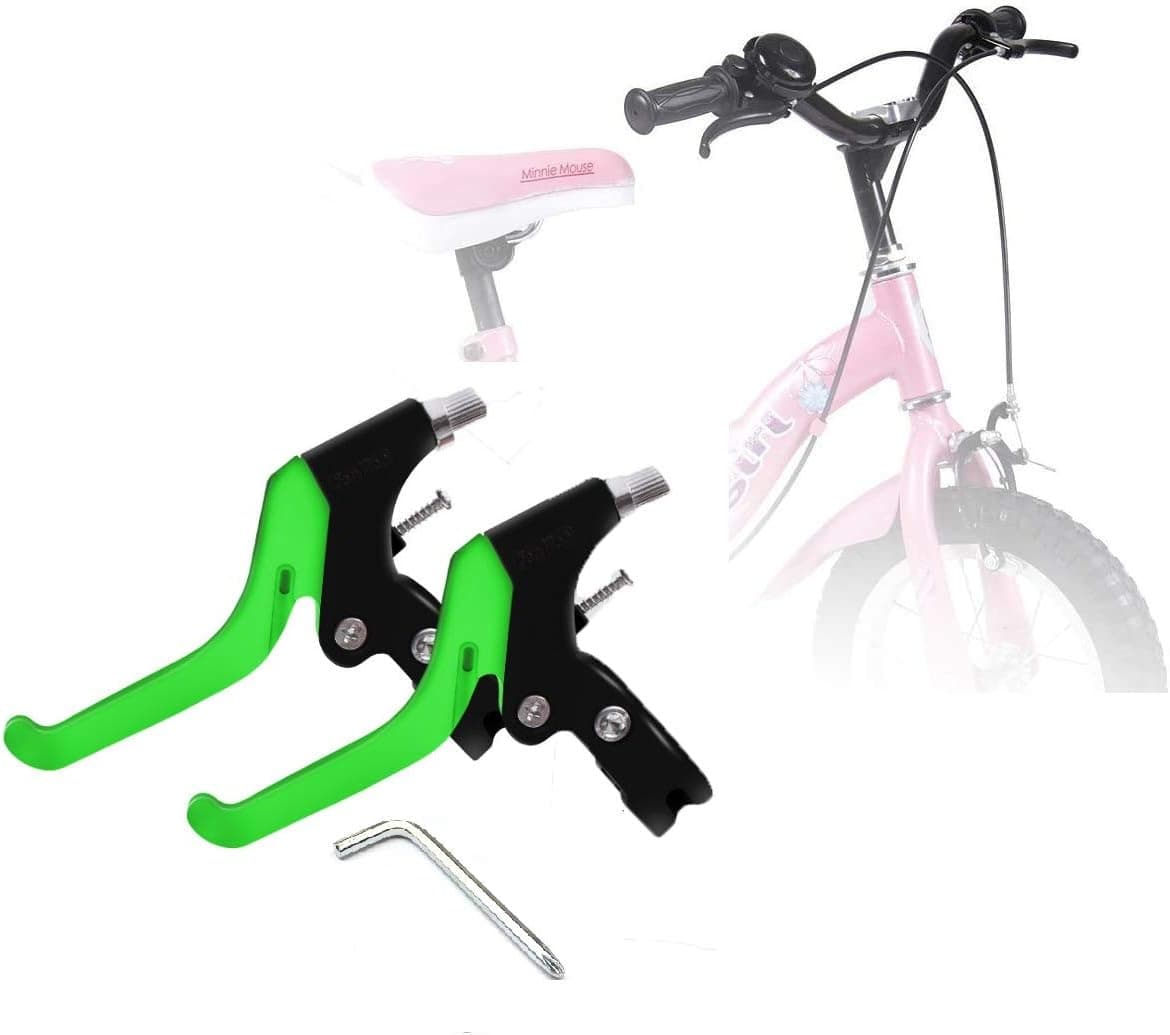 2 PCS Children Bicycle Brake Lever Handlebar 1 Pair Universal Plastic Aluminum Alloy Brake Handle Mountain Road Bike Brake Lever 2.2cm Diameter(Green)