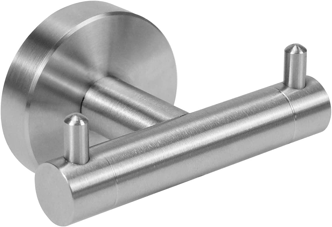 Double Towel Hook for Bathroom Wall Mounted Heavy Duty Stainless Steel Robe Coat Hook, Cabinet Closet Door Sponges Holder for Bedroom Kitchen Garage, Brushed Finish
