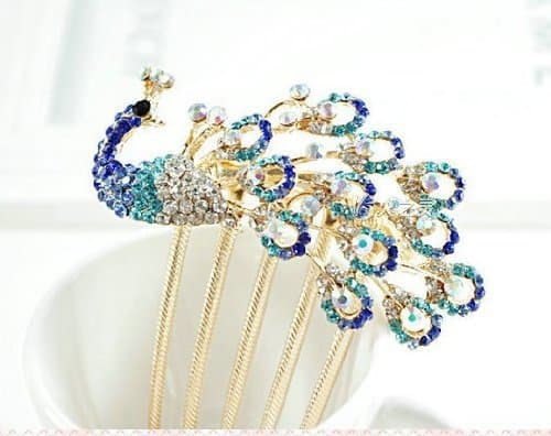 So Beauty Lovely Vintage Jewelry Rhinestone Peacock Hairpins Hair Clips-Blue