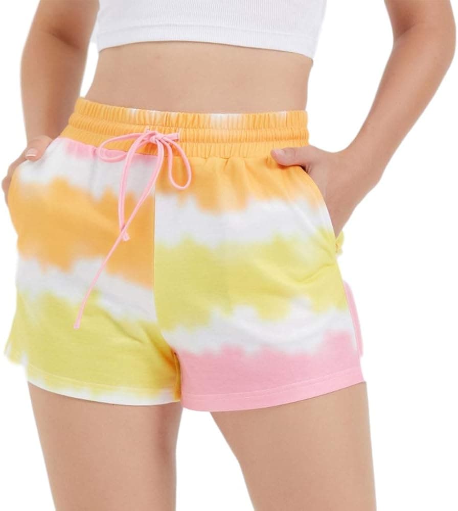 GiniMoli Women's Drawstring Pajamas Shorts Comfy Casual Elastic Waist Running Shorts Tie Dye Lounge Shorts for Girls