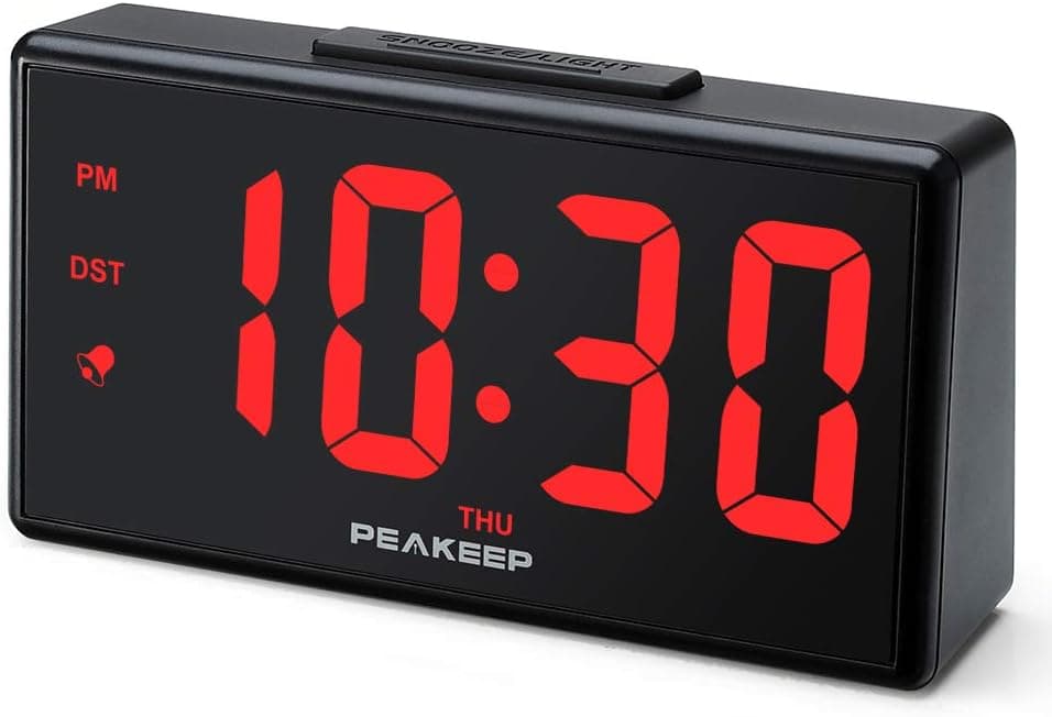 Peakeep Night Light Digital Alarm Clock with USB Charger and Dimmer, Large LED Display, Plug in Electric Loud Alarm Clock for Bedrooms Bedside, Day, DST