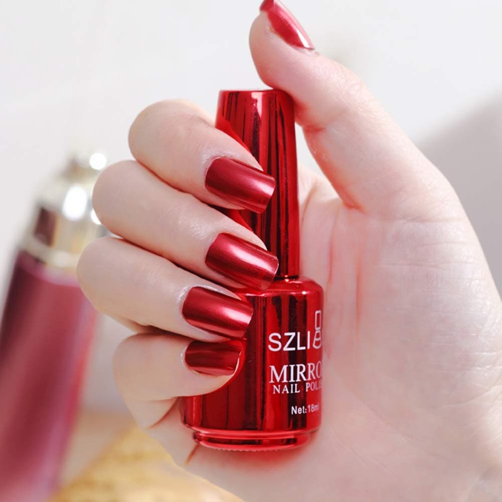 HJK 18ml Metallic Nail Polish Mirror Nail Polish Varnishes Metal Mirror Nail Polish Silver Nail Polish Metallic Mirror Glitter Nail Polish