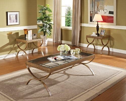Acme 3-Piece Quintin Coffee/End Table Set, Gold Finish