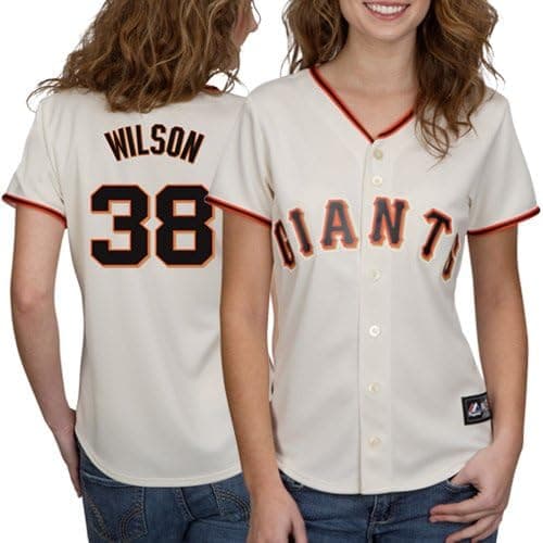 MLB San Francisco Giants Brian Wilson Ivory Home Short Sleeve 5 Button Synthetic Replica Baseball Jersey Spring 2012 Women's