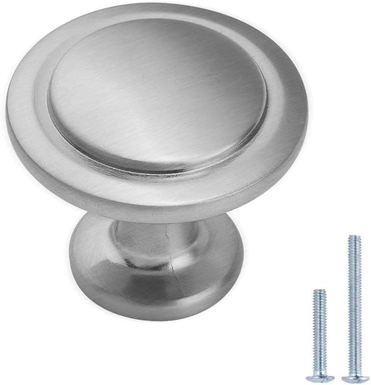 LIZAVO Brushed Satin Nickel Kitchen Cabinet Knobs Modern Round Pulls Hardware for Drawer Dresser– 1-1/4 inch Diameter, 10 Pack