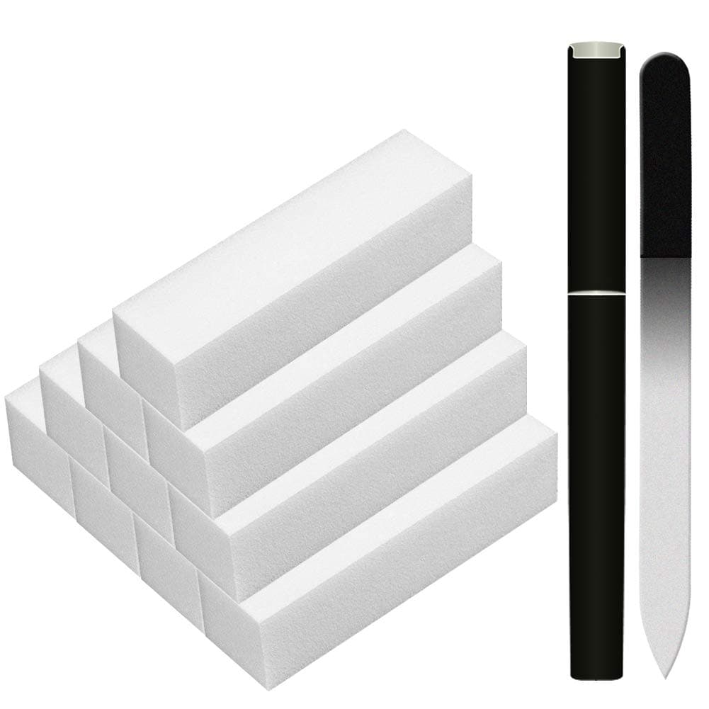 Nail Buffer Block and Glass Nail File Set, Professional Salon Fingernail Buffing Sanding Buffer Files Supplies for Pretty Manicure Great for Natural, Gel, Acrylic Fake Nails for Woman and Man(11 pcs)