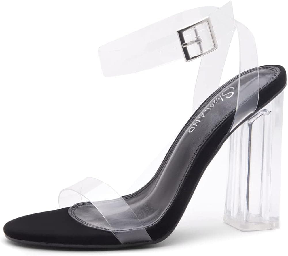 Shoe Land SL-Cllaary Women's Perspex Heel Ankle Strap Adjustable Buckle Lucite Clear Block Chunky High Heel Open Toe Sandal