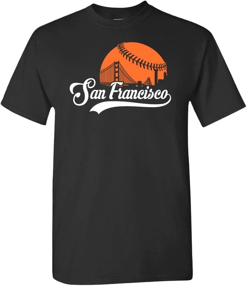 San Francisco Baseball Skyline Men's Fan T-Shirt (Black T-Shirt, 3XL)