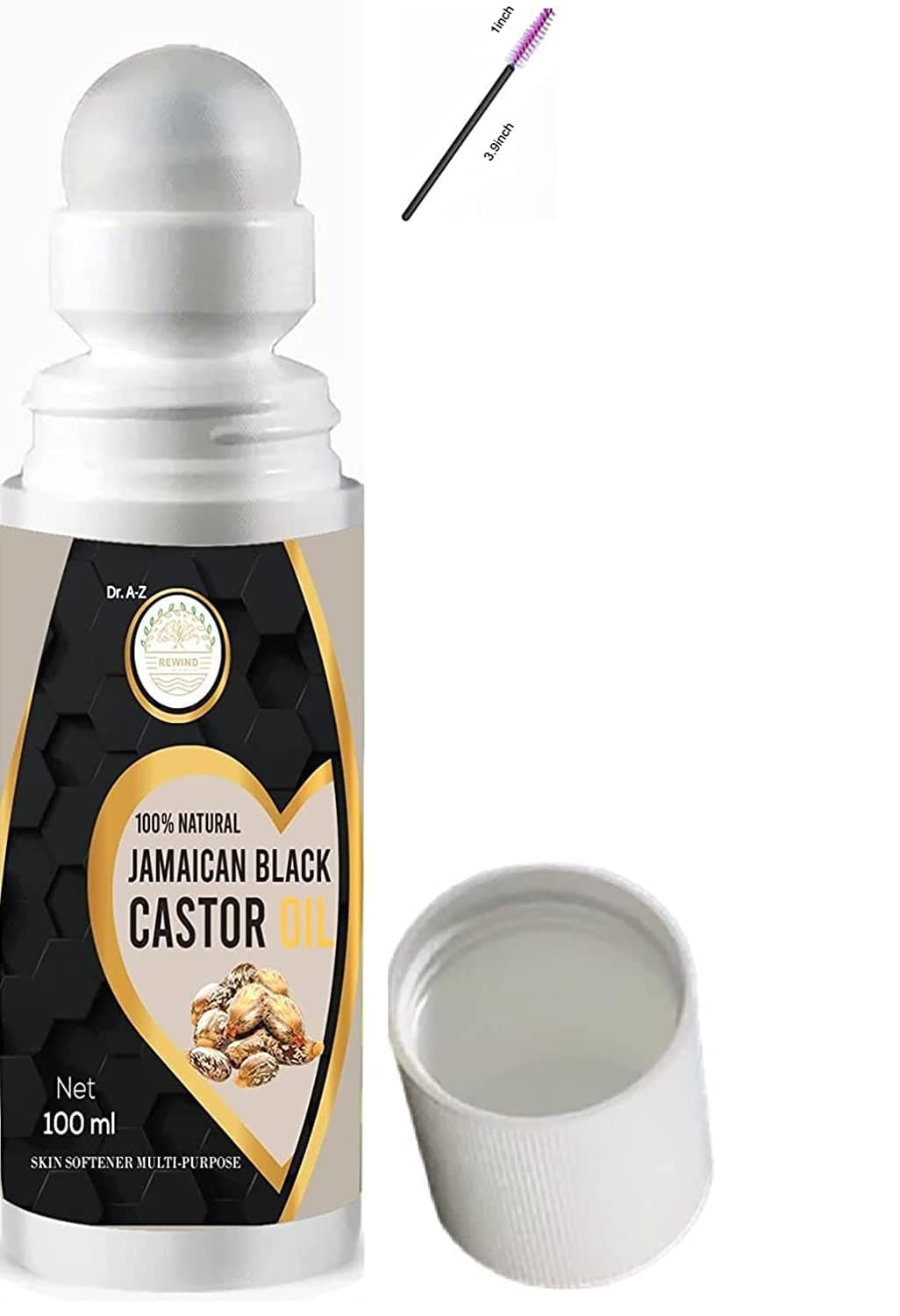 Black Castor Oil Roll On, Jamaican Black Castor Oil USDA Cold-Pressed 100% Pure, Hexane-Free, No Mess, Nourishing Treatment | Deep Hydration - Moisturizing & Healing, For Skin, Eye Lashes, General Use