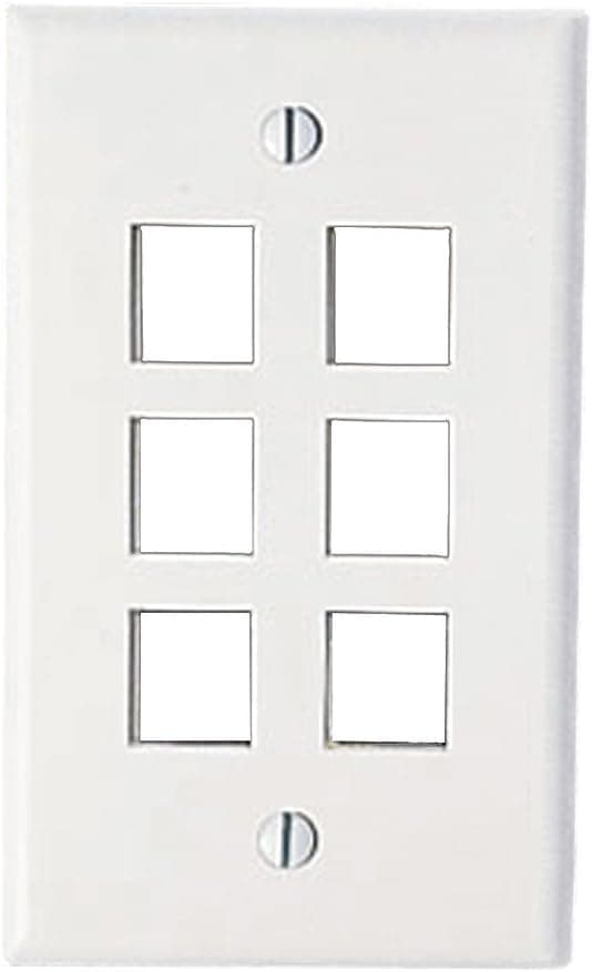 Leviton 40806-BW QuickPort Wallplate, Single Gang, 6-Port, White, Bulk Packaged