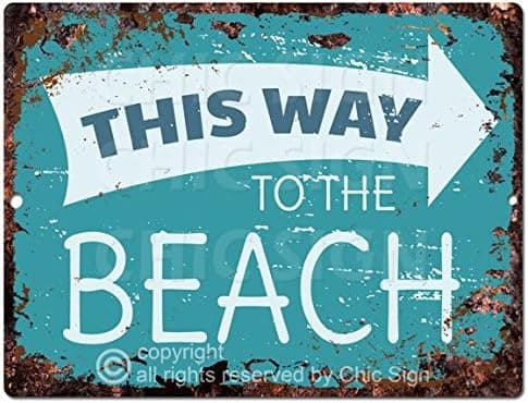 This Way to The Beach Tropical Sign Rustic Vintage Retro Kitchen Bar Pub Wall Decor 9"x12" Metal Plate Sign Home Store Decor Plaques