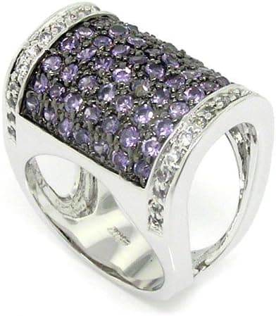 Alljoy Fold-over Large Cocktail Ring, pave Amethyst & White CZs.925 Sterling Silver